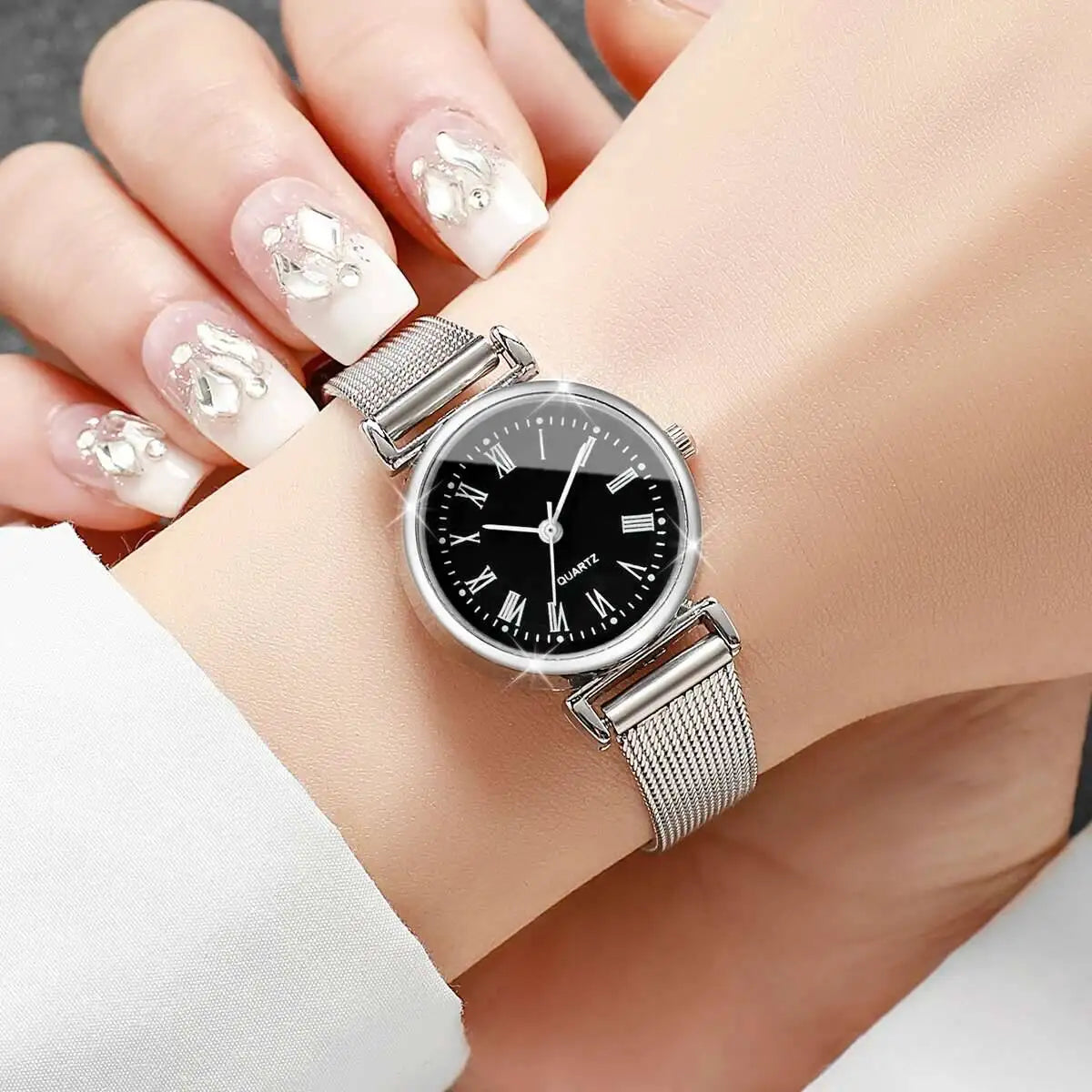 1/2PCS Fashion Women Watches Casual Roma Dial Mesh Band Quartz Wristwatch Reloj Mujer（Without Box）