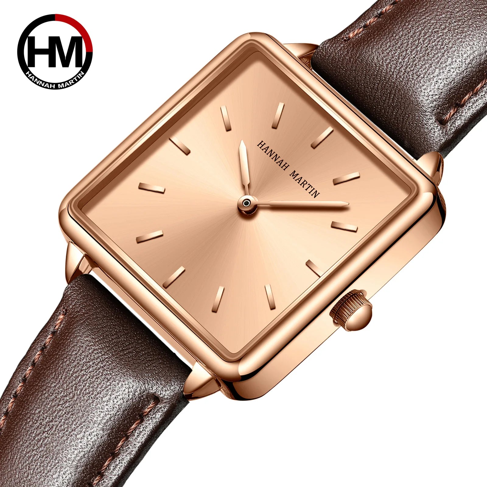 HANNAH MARTIN Brand Women Watch Original Japanese Movement Top Clock Fashion Square Simple Leather Waterproof Quartz Women Watch