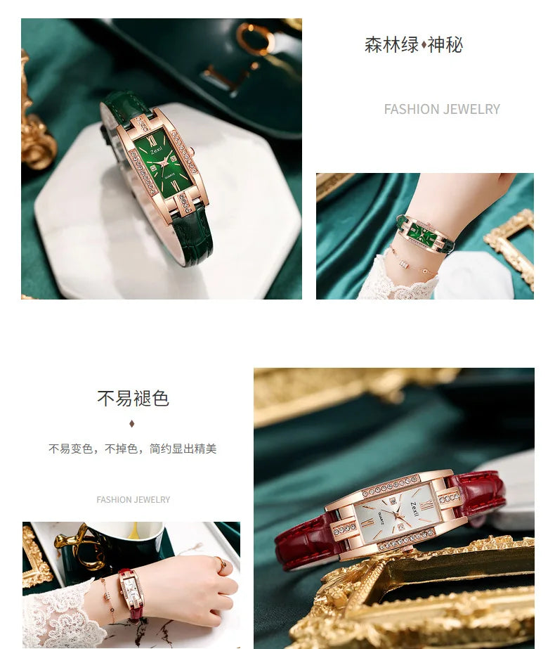 2022 New Women Fashion Quartz Watch Bracelet Set Green Dial Luxury Women Watches Simple Rose Gold Mesh Ladies Watch Dropshipping
