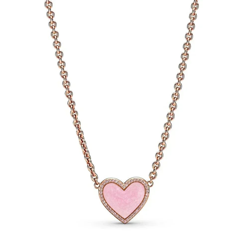 2021 New 100% 925 Sterling Silver pretty Sparkling Double Halo Collier Necklace Heart Family Tree Collier Fit Party Gift