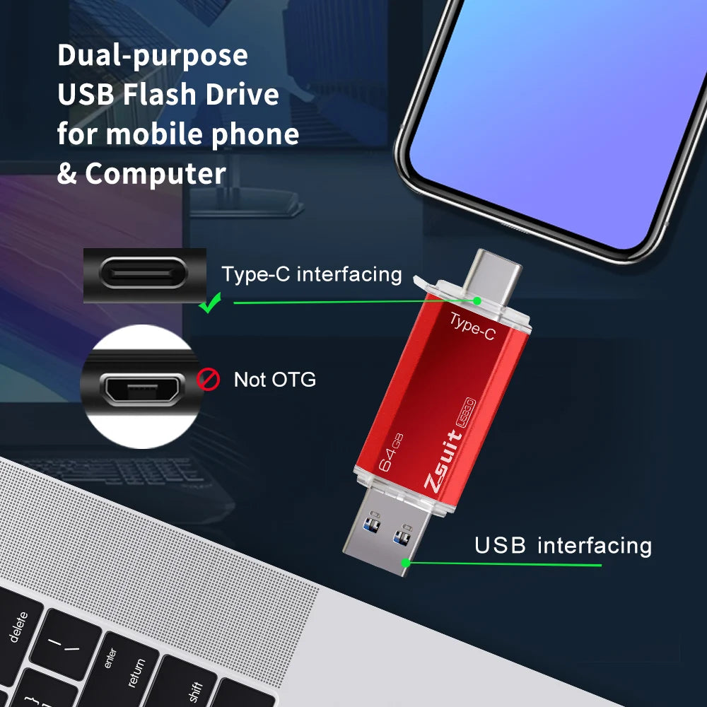 10Pcs/Lot Type-c Flash Drive 16GB 32GB Metal OTG 2 IN 1 Pen Drive 3.0/2.0 Memory Stick USB Free Logo cle Usb Waterproof U Disk