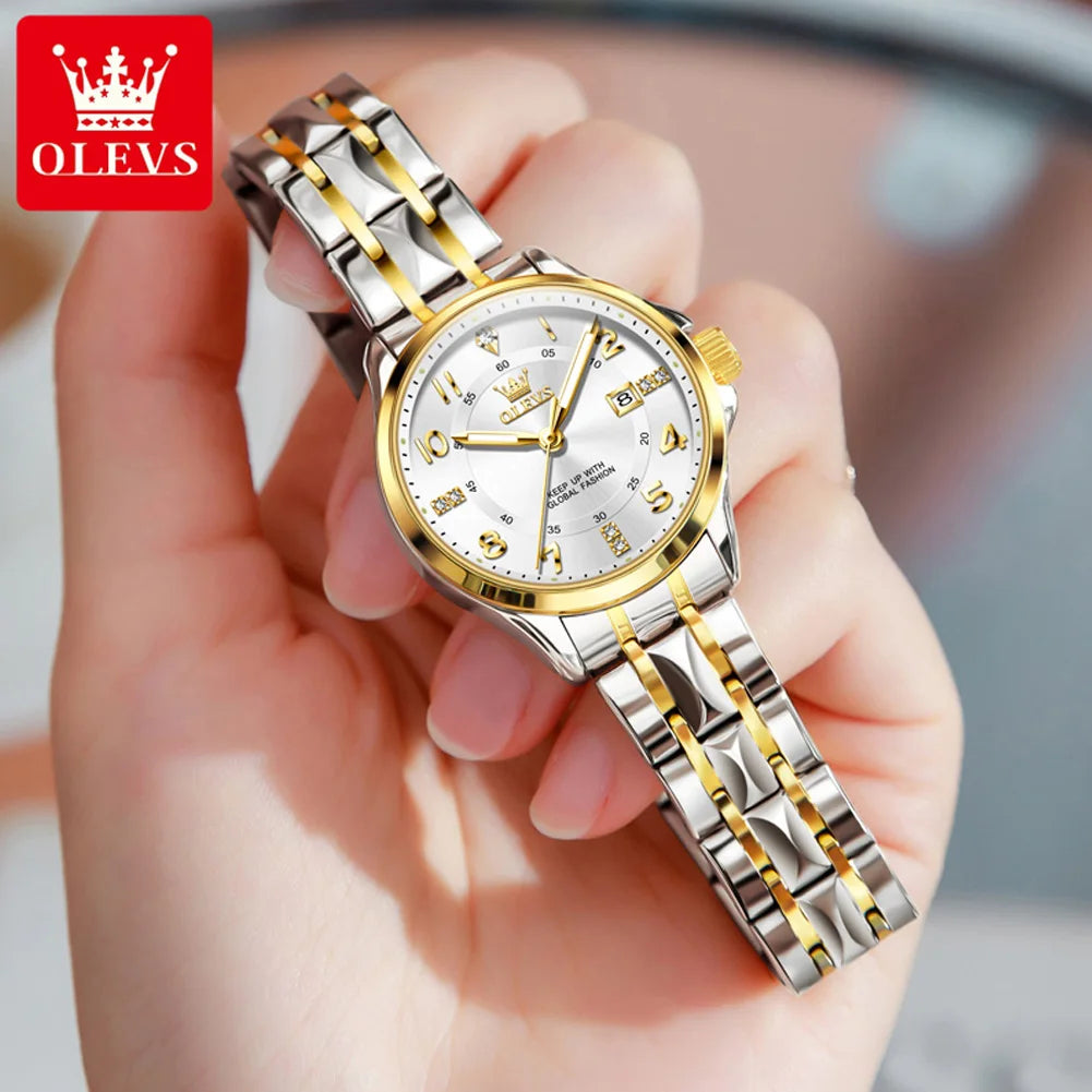 OLEVS 2910 Watch For Men Women Luxury Quartz Couple Watches Waterproof Stainless Steel Hand Clock Diamond Number Dial Wristwatch