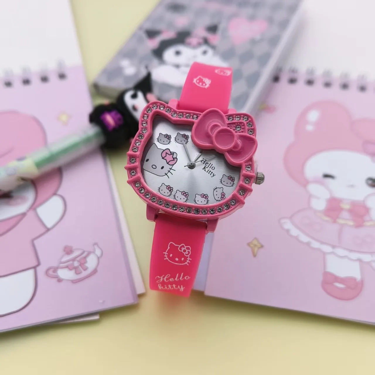 Cartoon Hello Kitty Electronic Watch Children's Cat Head Watch Bow Quartz Student Party Kids Girls Gifts Birthday Present