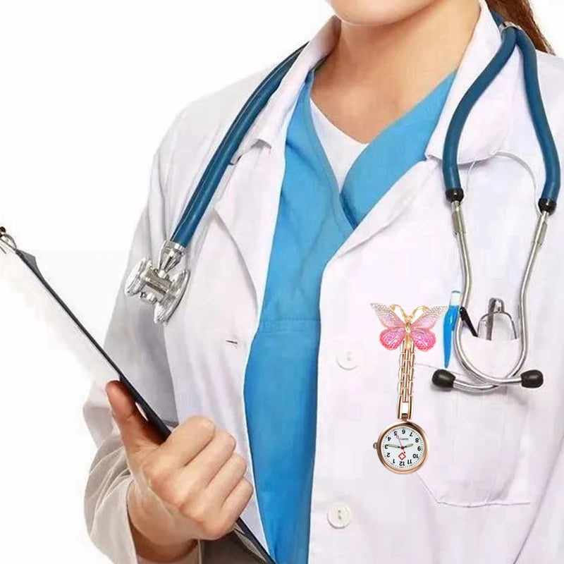 Colourful Resin Butterfly Rose Gold Alloy Small Pins Pocket Watches Nurse Doctor Hospital Medial Transparent Gift Watches Clock