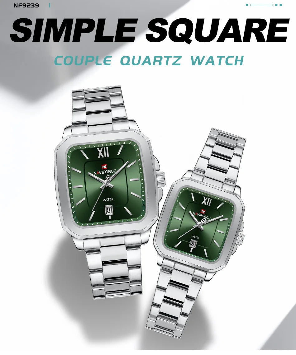 NAVIFORCE Couple Watch Luxury Brand Waterproof Quartz Watch Fashion Simple Calendar Date Stainless Watch Women Men Lover's Gift