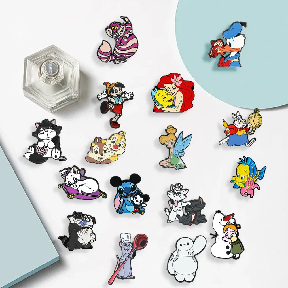 16 Pcs Creativity Character Brooch Mermaid Marie Donald Duck Enamel Pin Backpack Clothing Jewelry Metal Badge Accessories Gift