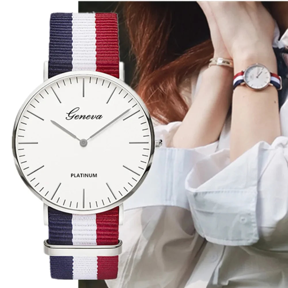 Fashion Women's Watch Top Brand Stripe Nylon Band Analog Quartz Wristwatch for Woman Simple Luxury Ladies Clock Gift Reloj Mujer