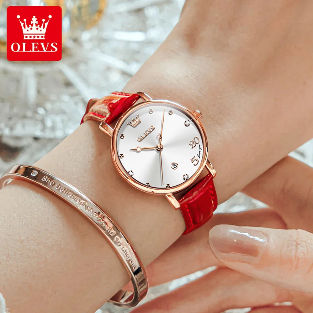 OLEVS 5505 Auto Date Quartz Watch For Women Luxury Elegant Waterproof Wristwatch Original Fashion Leather Woman Dress Watches