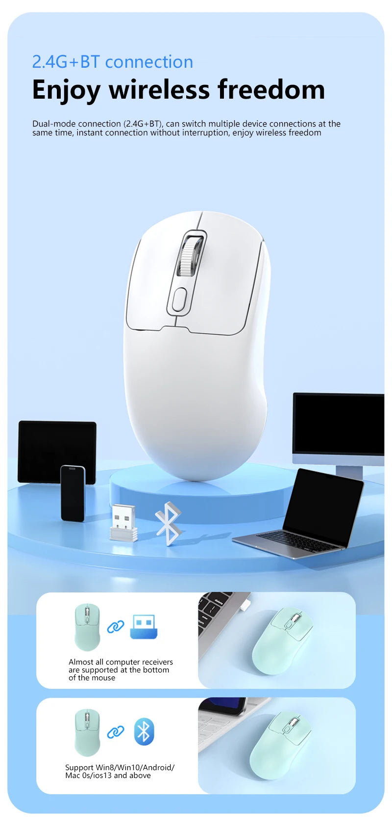 Xiaomi Wireless Mouse Rechargeable Silent Bluetooth Dual Mode DPI Adjustment Office Tablet Laptop Accessories For Android IOS