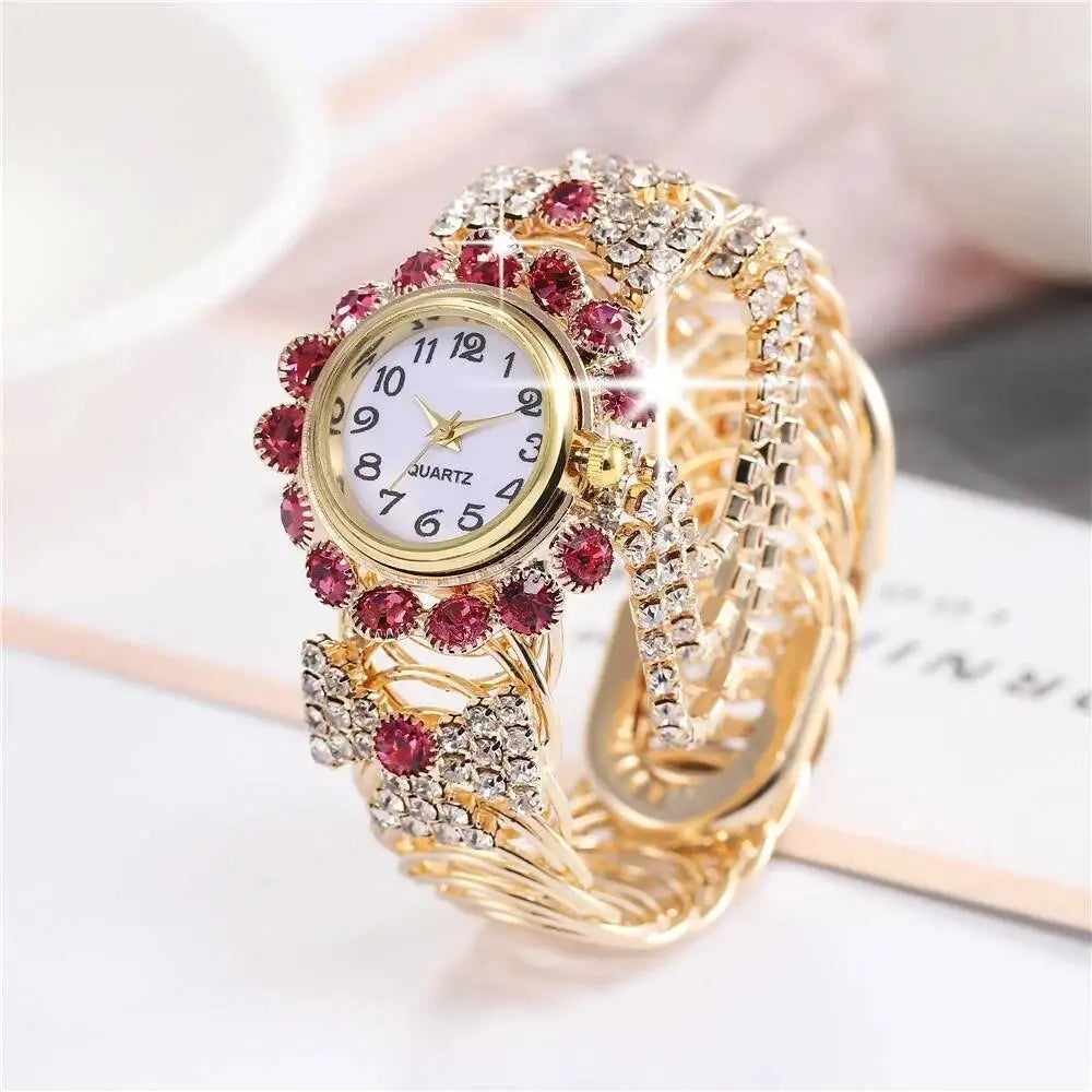 5PCS/Set Luxury Rhinestone Women Watches Fashion Adjustable Bangle Ladies Quartz Wristwatch Jewelry Set Reloj Mujer（Without Box）