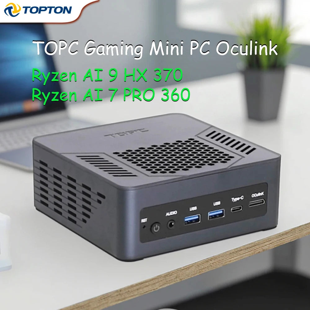 TOPC Mini PC AMD Ryzen AI 9 HX 370/365/7 PRO 360 Gaming Computer, OCuLink & USB4.0, 2x DDR5/2x PCIe4.0, Windows 11 Pro, WiFi6