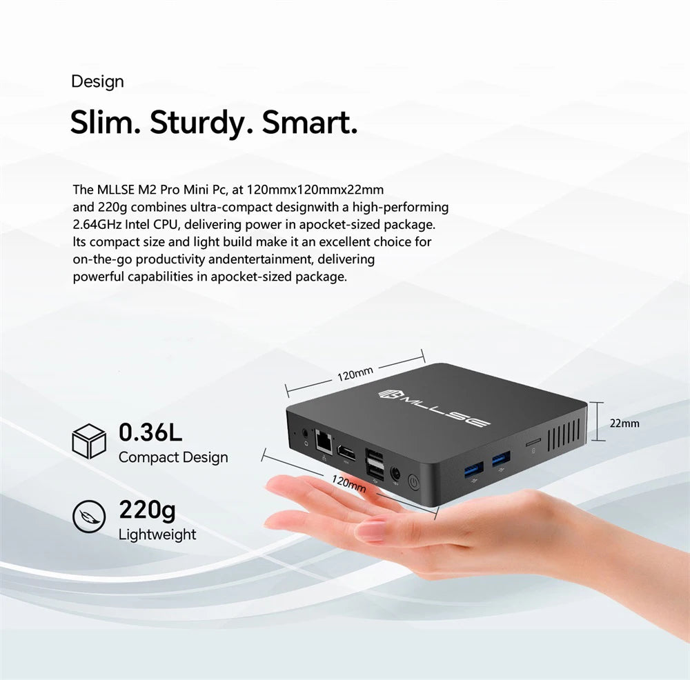 MLLSE M2 Pro Mini PC Powerful 8GB RAM, 256GB SSD, Intel J3710, Windows 10 - Compact & Ideal for Home, Business & Gaming