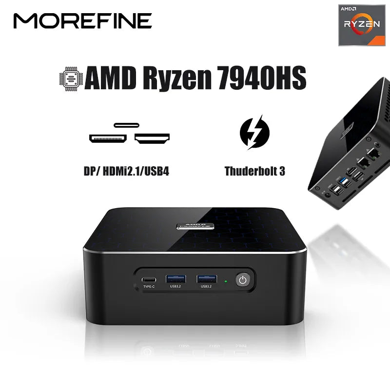 MOREFINE Mini PC AMD Ryzen R9-7940HS R7-7840HS R5-6600H WIN11PRO Desktop Computer DDR5 16GB RAM 1T SSD WiFi6 BT5.2 Laptop Gamer