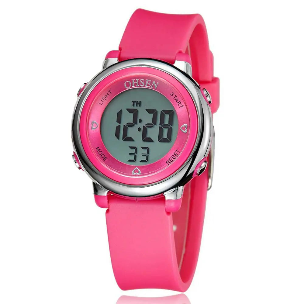 OHSEN Women Watches Digital LCD Watch Black Silicone Strap Kids Children Waterproof Wristwatch Sport Electronic relogio feminino
