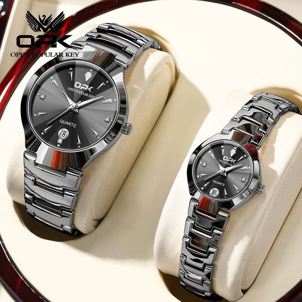OPK 8105 Couple Watch Classic Fashion Waterproof Glow Quartz watch Band Luxury Date Week Men's and Women's Couple Watches