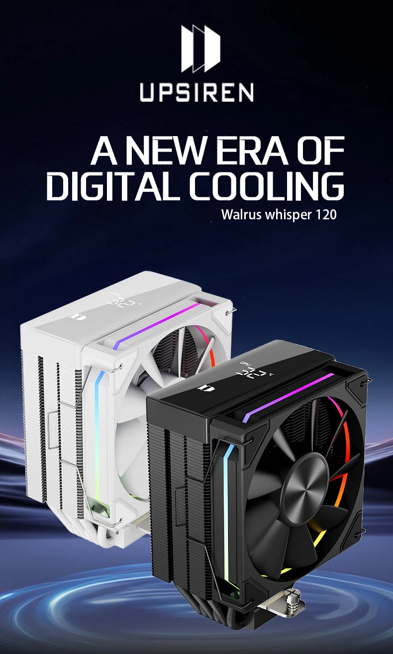 UPSIREN Walrus Whisper 120 Digital Display Computer case air cooling radiator,6 heat pipes,Support LGA1851/1700/115X/AM5/AM4