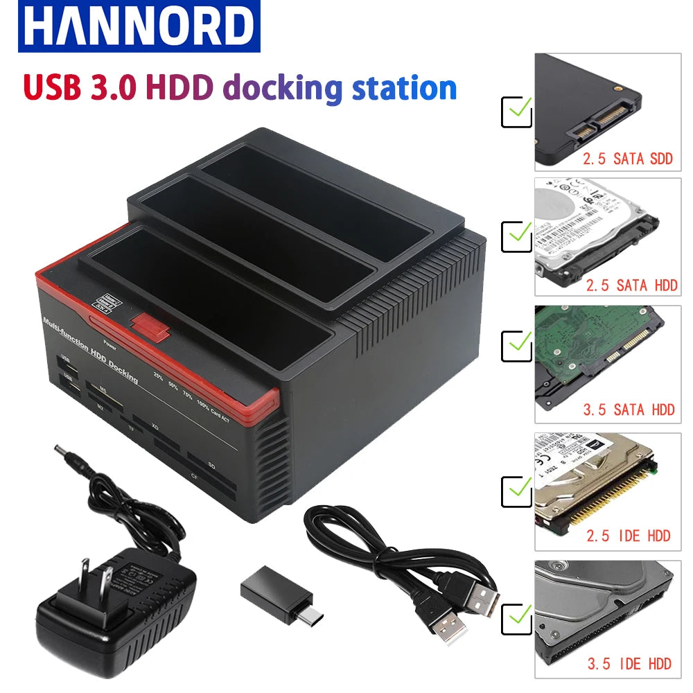 2.5/3.5" SATA IDE HDD Hard Drive Disk Docking Station External Adapter SATA to USB 3.0 Type C Hub MS/M2/XD/CF/SD/TF Card Reader