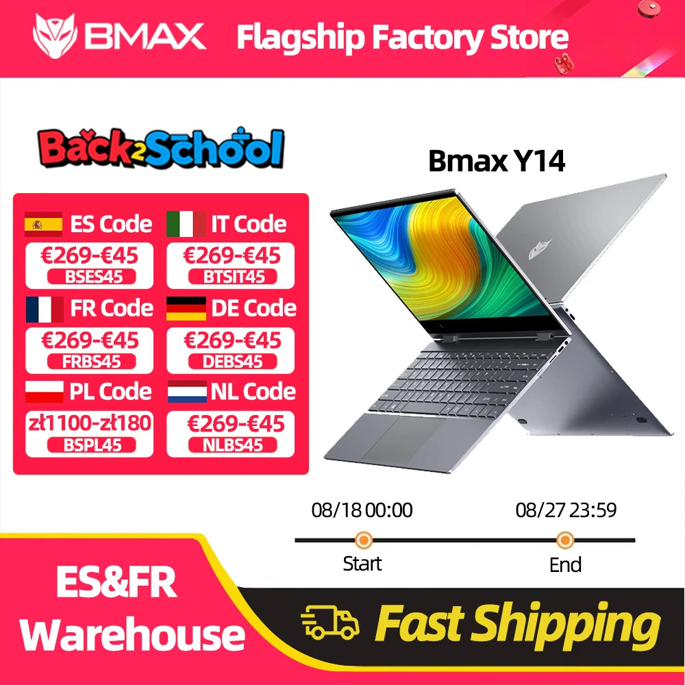 BMAX Y14 Laptop 14 inch Notebook Windows 11 16GB RAM LPDDR5 512GB SSD 1920*1080 IPS Intel N100 laptops Computer