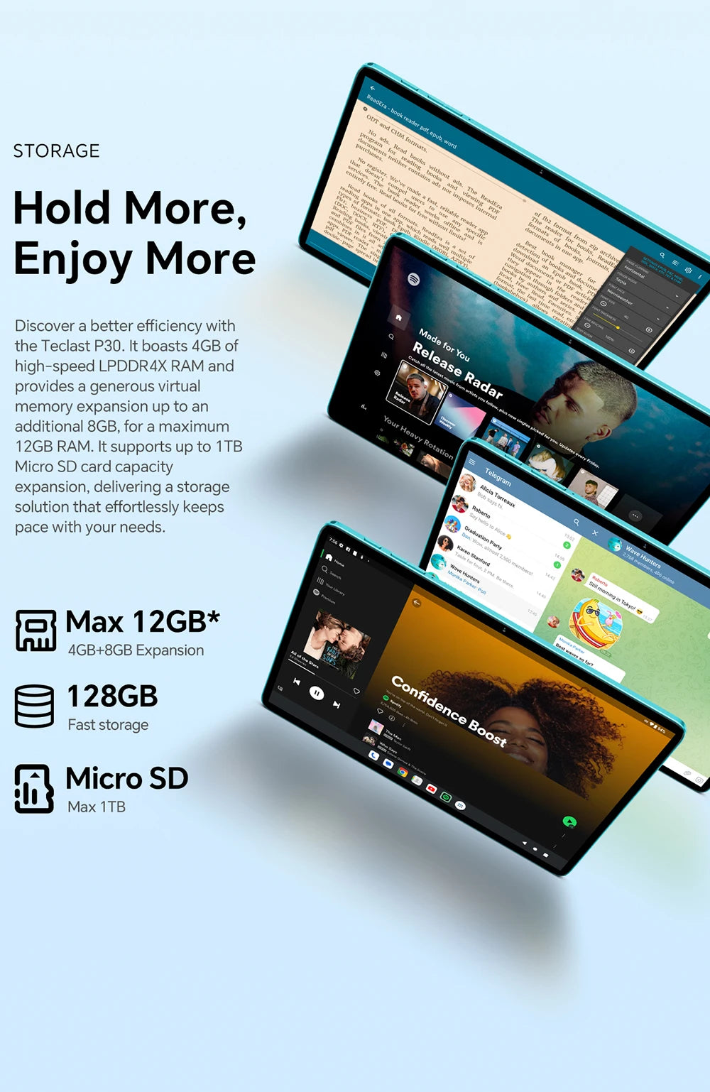 Teclast P30 Android 14 Tablet 10.1" IPS, Max 12GB RAM (4GB+8GB Expansion), 128GB ROM, UNISOC T606, Dual Cameras, Face Unlock