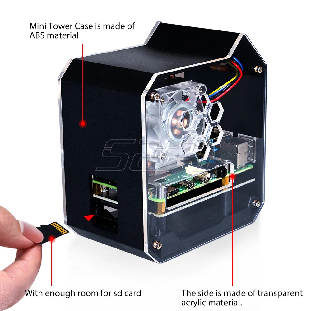 52Pi Raspberry Pi 4 Model B ABS Mini Tower NAS Kit with Ice Tower 0.96 Screen Dispaly for Raspberry Pi 4B