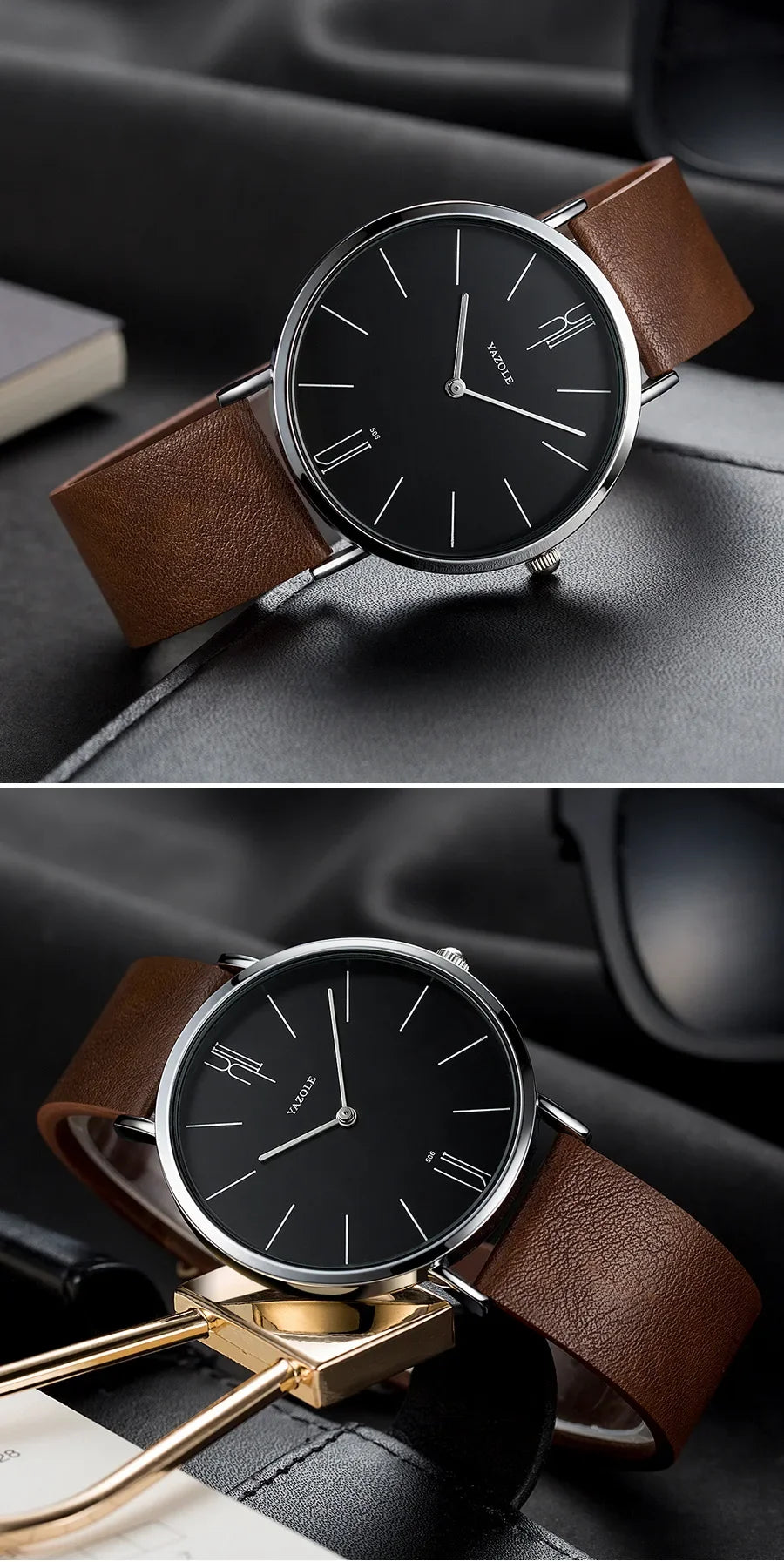 YAZOLE Quartz Watches For Men Casual Minimalist Ultra-thin Mens Watch 30M Waterproof Simple Leather Belt Male Clock montre homme