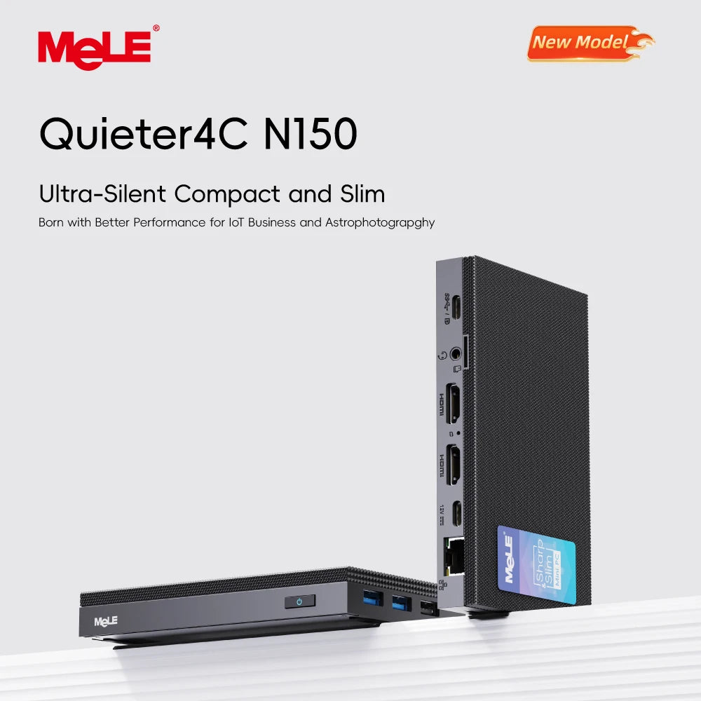 MeLE Fanless Mini PC Quieter4C N150 32GB 512GB Micro PC USB-C 2 X HDMI 4K@60 Triple Display Small Form Factor Desktop Computers