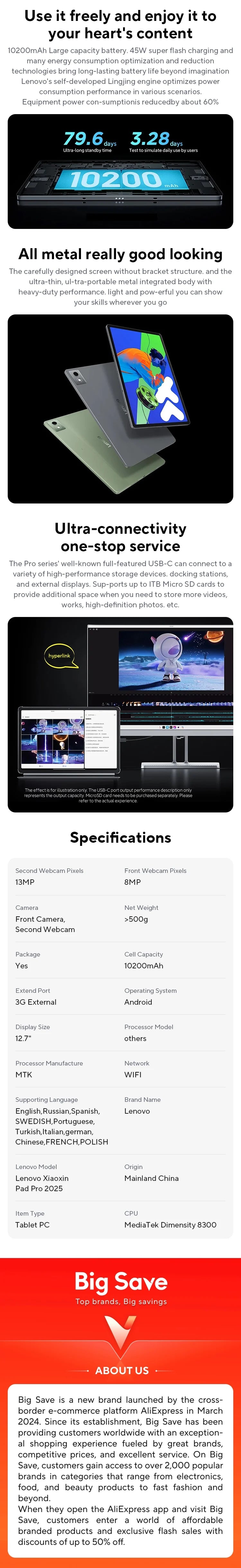 New Lenovo Xiaoxin Pad Pro 12.7 2nd 2025 Tablet Dimensity 8300 2.9k Resolution 144Hz Refresh Rate WIFI 10200mAh WIFI Android