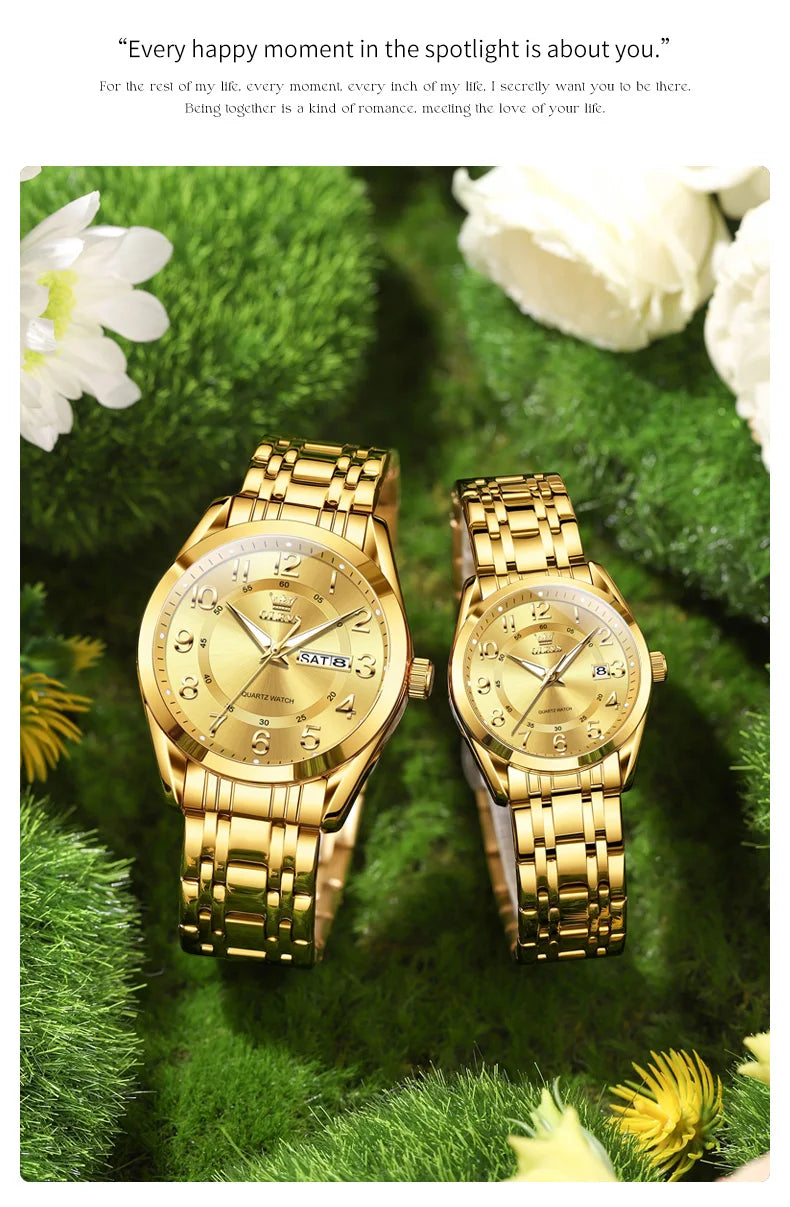OLEVS 3666 Couple Watch Luxury Original Fashion Brand Waterproof Luminous Quartz Watch Man And Woman Watches Calendar Design