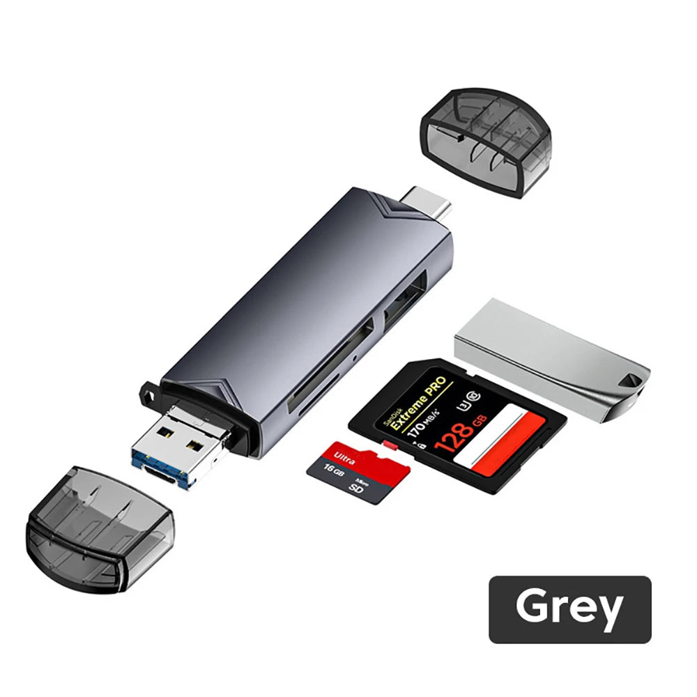 OTG Type C SD TF Card Reader 6 in 1 USB 3.0 Micro USB Flash Drive Adapter 5Gbps High Speed Transfer Multifunctional Card Reader