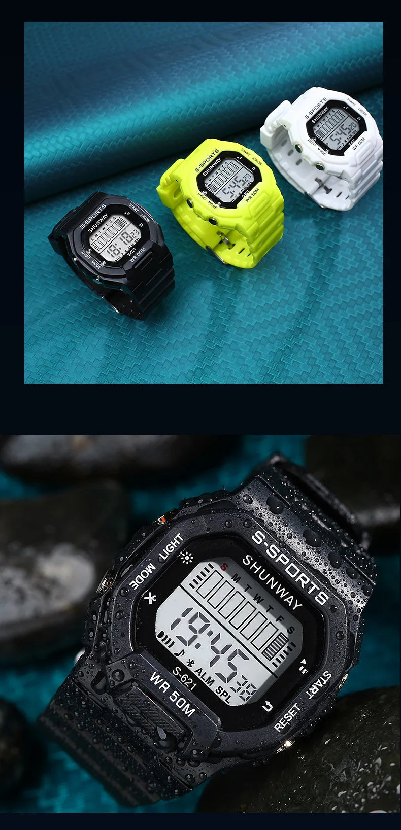 UTHAI Children Boys Girls Student Electronic Watch Macaron Colorful Men and Women Sports Alarm Clock Waterproof Square Watches