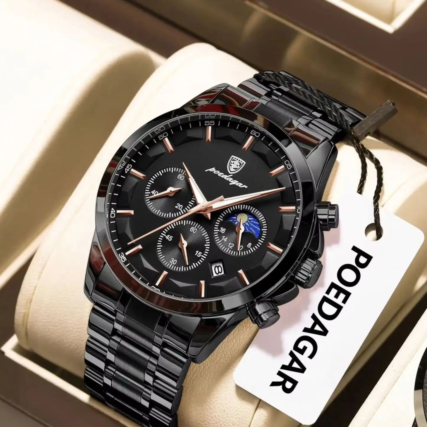 POEDAGAR Top Fashion Men's Watches Waterproof Luminous Stainless Steel Men Wristwatch Chronograph Date Quartz Business Man Watch