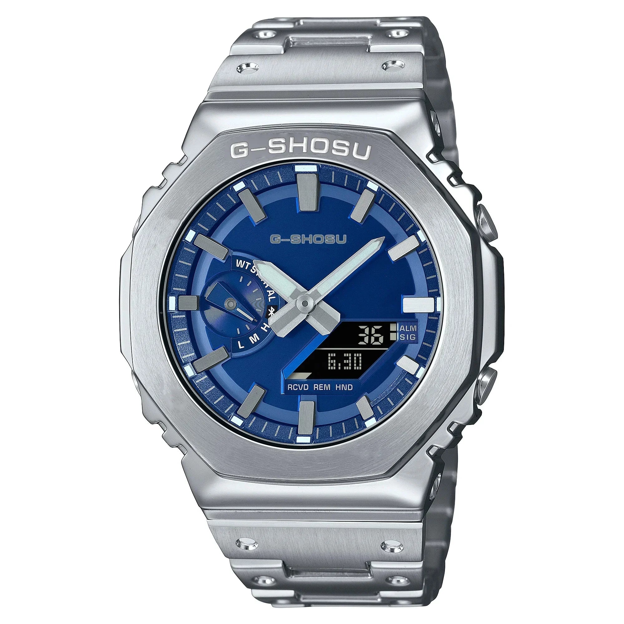 Electronic Digital Sports Unisex Watch Full Function LED Alloy Large Dial World Time Steel Strap GMB Oak Series