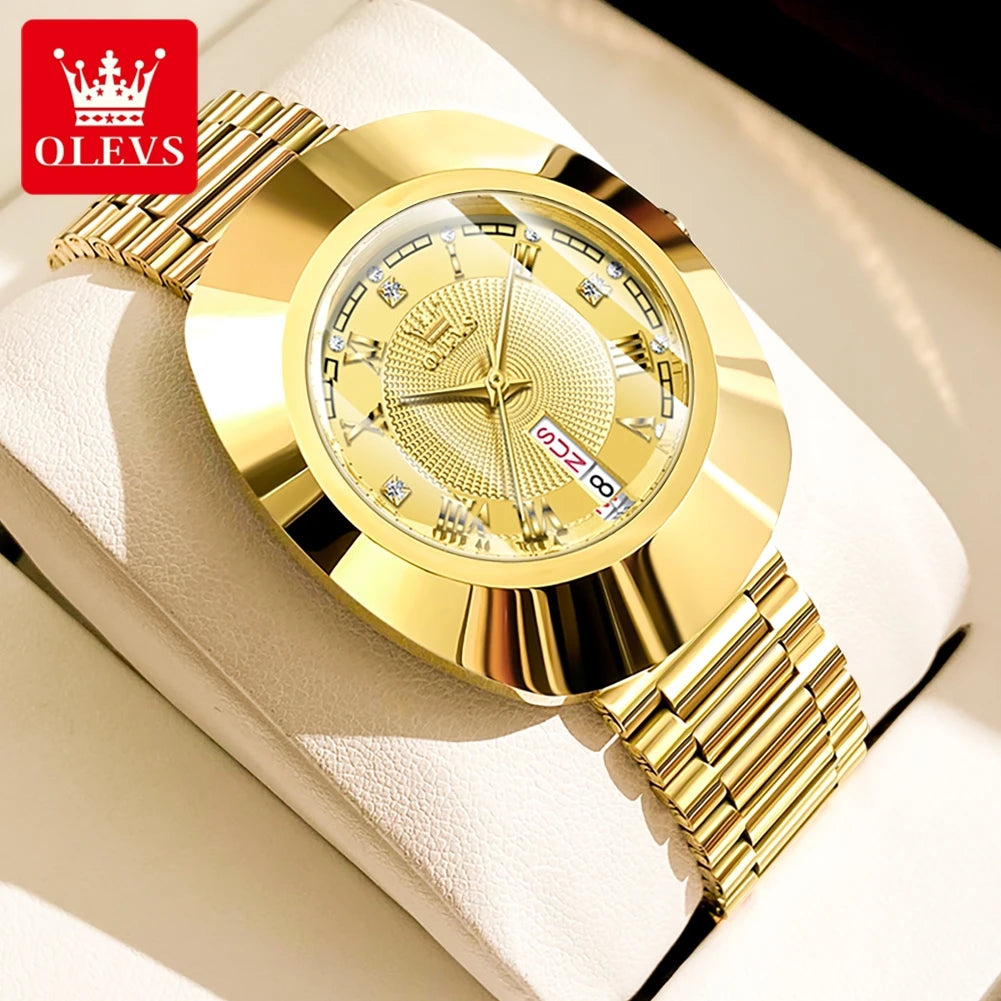 OLEVS 7008 Luxury Quartz Watch for Women Large Dial Tungsten Steel Strap Top Brand Original Golden Women's Decoration Wristwatch