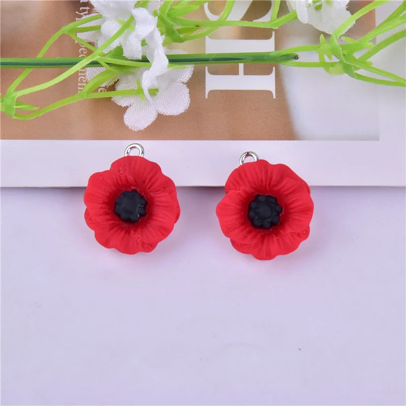 10pcs/20pcs/pack Poppy Charms for Anzac Day Resin Flower Jewlery Charms  for Bracelet Eearring DIY Making