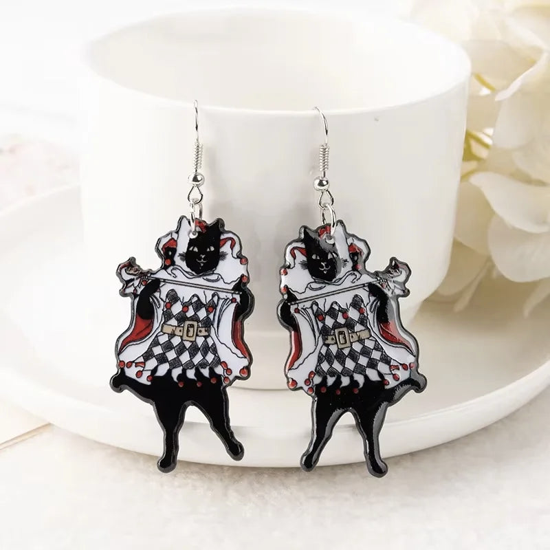 Double Sides Acrylic Cat Mermaid Guitar Earrings for Women Colored Doughnut Coffee Pendant Ear Ring Halloween Christmas Gift