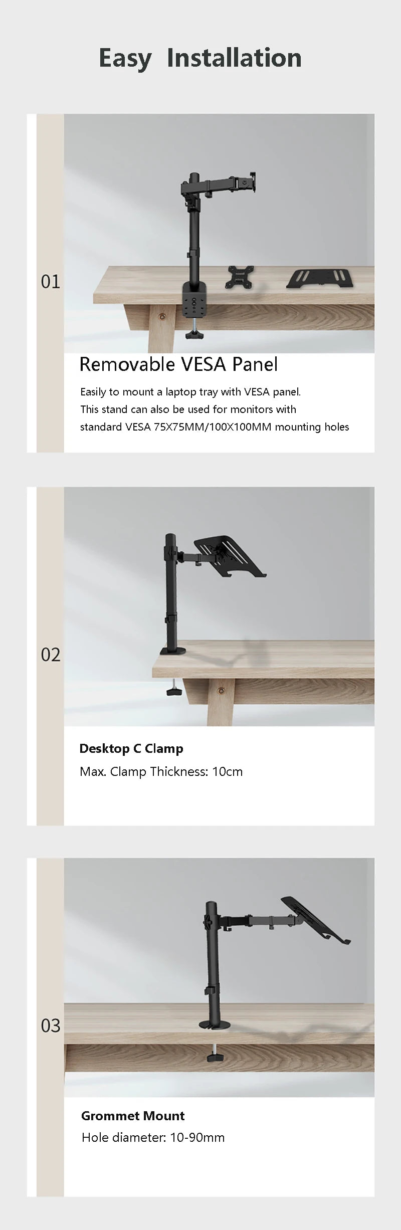 2 IN 1 Monitor Desk Mount Fully Adjust Stand with Extra Laptop Tray for Laptop Notebook up to 17" and Screen up to 32" M051C