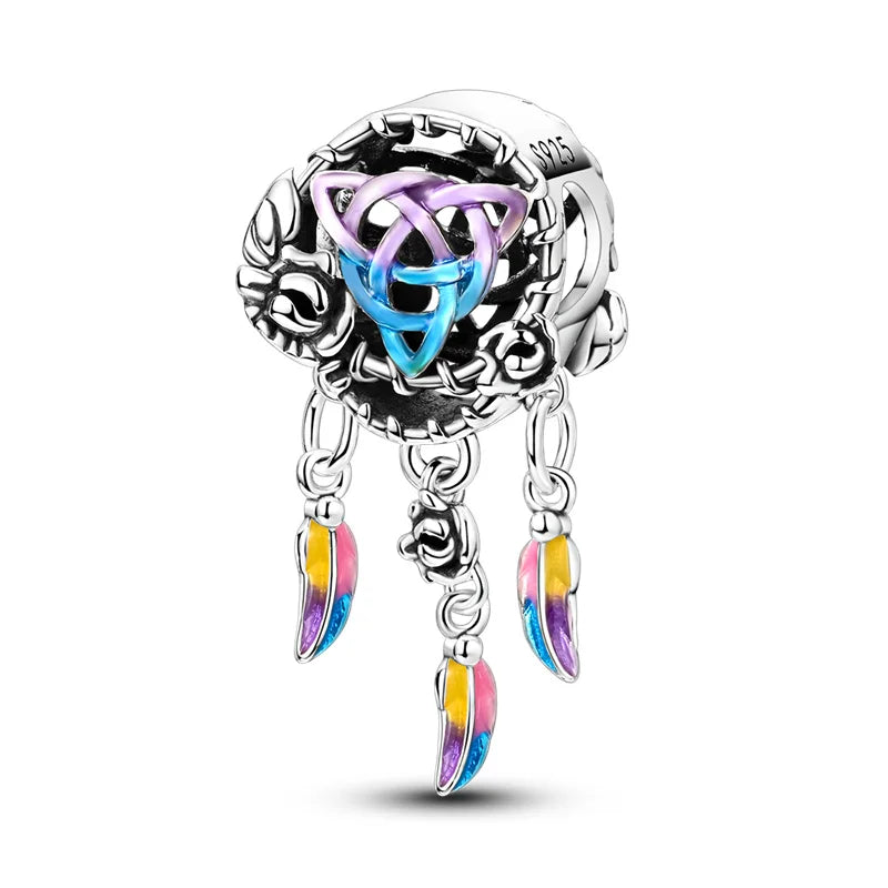 New 925 sterling silver pink green blue flower teapot and teacup bead pendant suitable for original charm bracelet