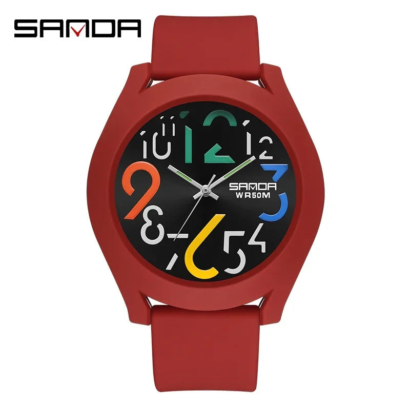 SANDA 9021  Creative Simple Girls 'Watch 2024 New Fashion White Casual Quartz Clock Men'S Watch Silicone Strap Waterproof Watch