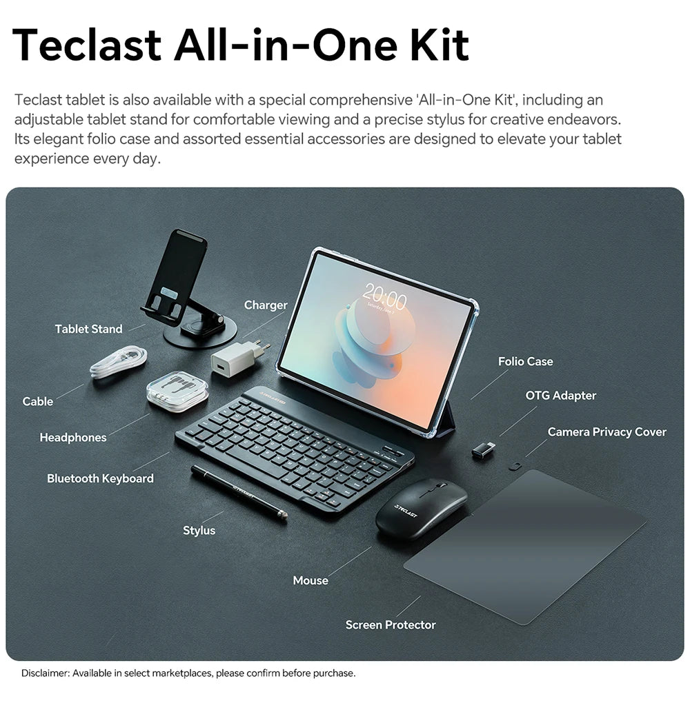 Teclast Tablet P50 Case Android 15 11" T606 8-Core Max 12GB RAM 128GB ROM P50 Case/Keyboard/Mouse/Stylus/Headphone/Stand