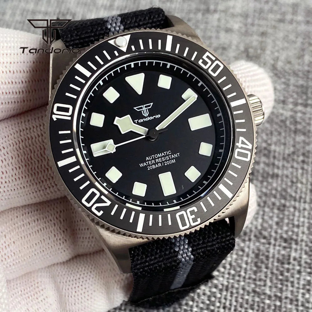 Tandorio Titanium 42mm Dive Mechanical Watch for Men Automatic NH35/PT5000 Movement Sapphire 20BAR Waterproof Wristwatch Lume