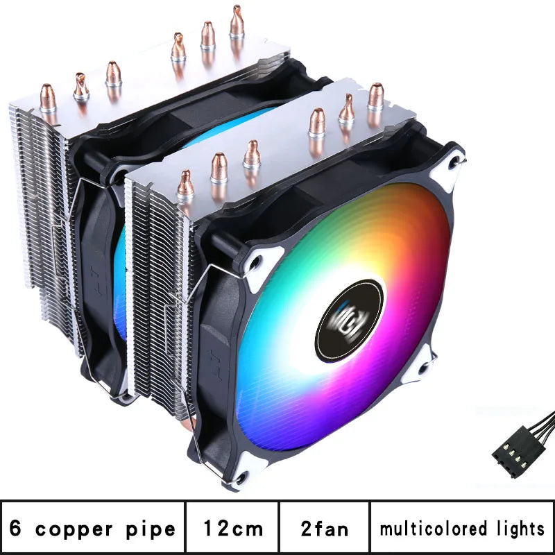 CPU Cooler high Performance 120MM Dual Tower 6 heat pipes ARGB+PWM fan For 115X 1200 1700 1356 1366 X99 2011 AM4CPU cooling  fan