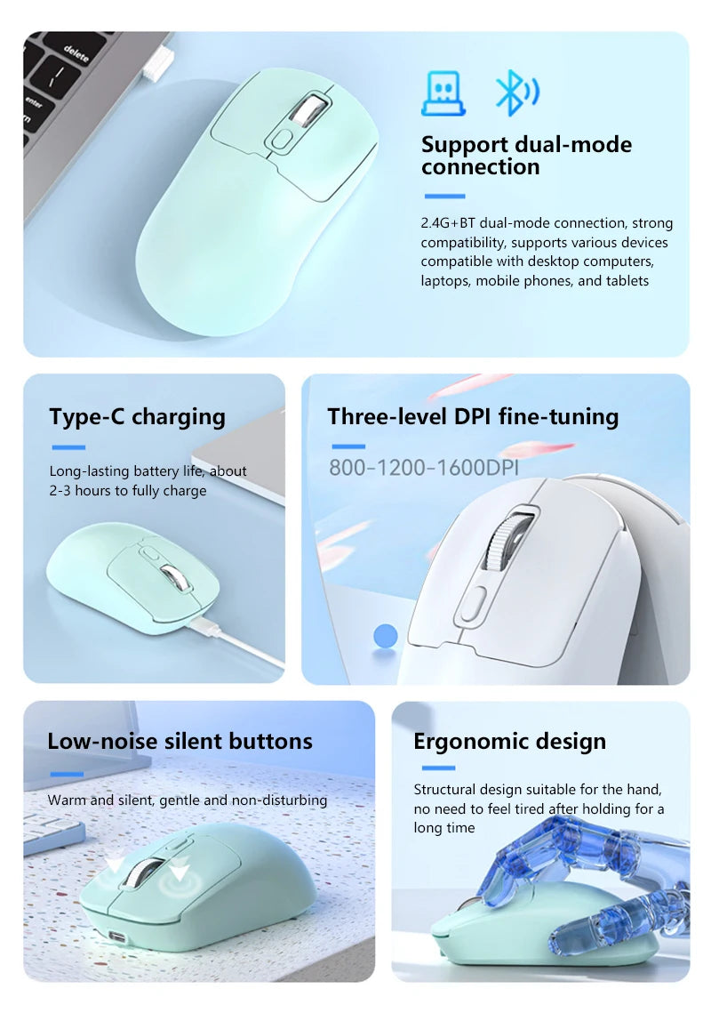 Xiaomi Wireless Mouse Rechargeable Silent Bluetooth Dual Mode DPI Adjustment Office Tablet Laptop Accessories For Android IOS