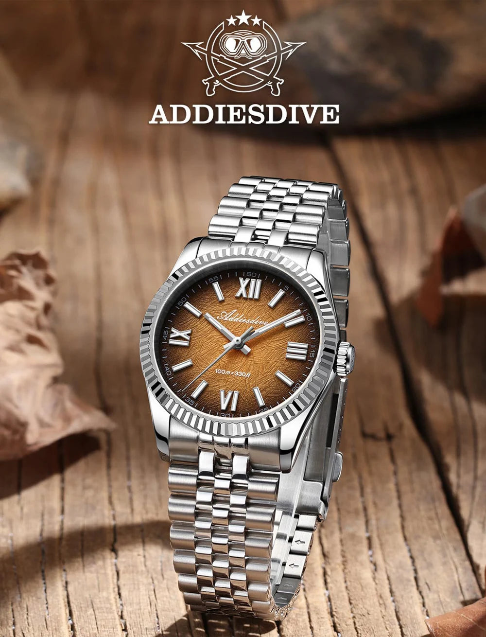 ADDIESDIVE 36mm Watch For Men BGW9 Luminous Jubilee Strap 100m Waterproof Sapphire Glass VH31 Movement Quartz Watch Reloj Hombre