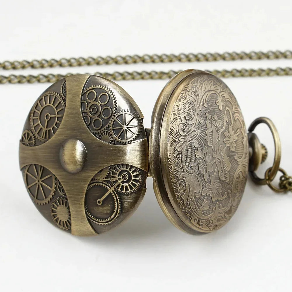Steampunk Quartz Pocket Watches Relogio Fob Watches Men Gear Design Pocket Watches Pendant with Necklace Chain