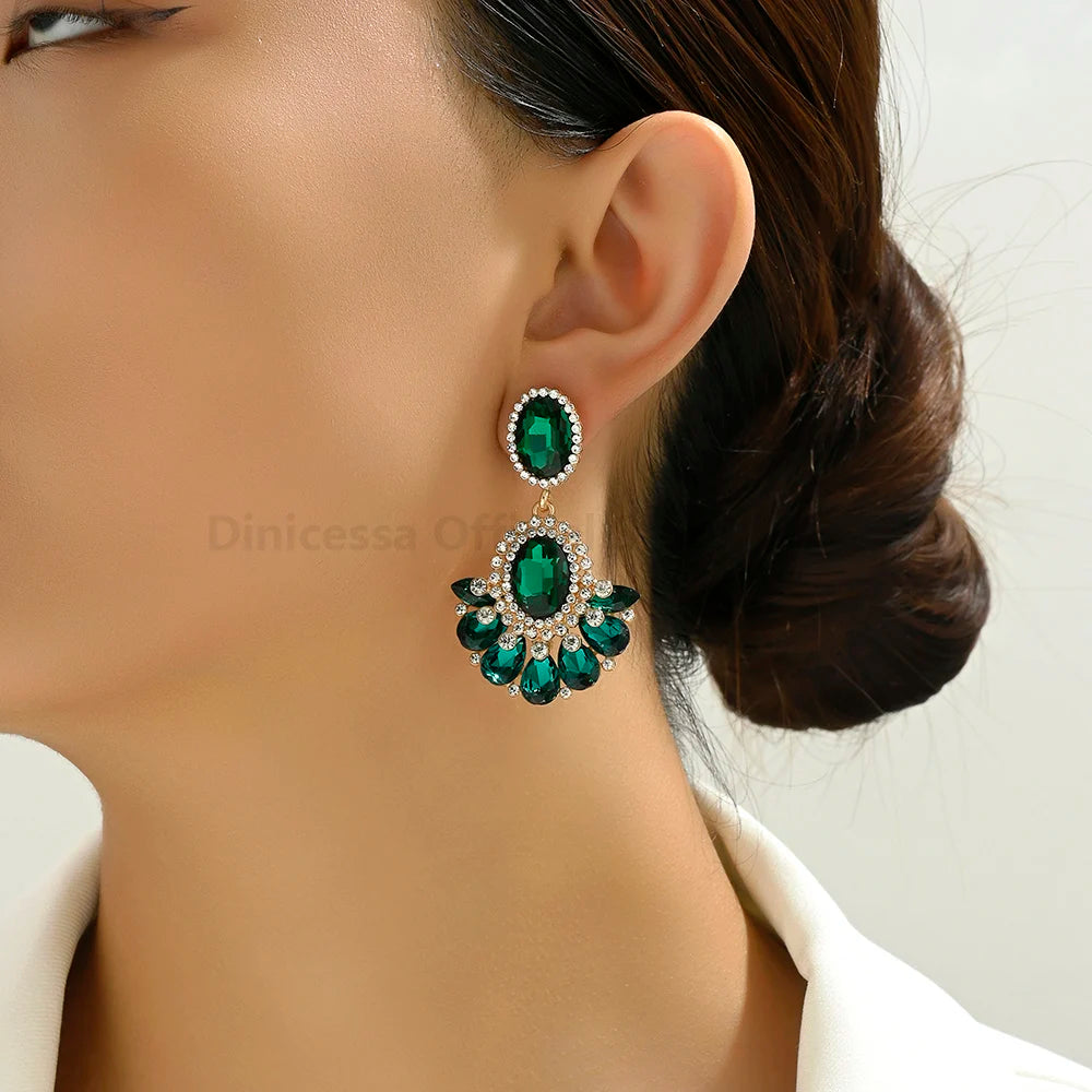 Teardrop Shiny Glass Glamorous Dangle Drop Earrings For Women Luxury Design Chandelier Popular Pendant Statement Jewelry Gift