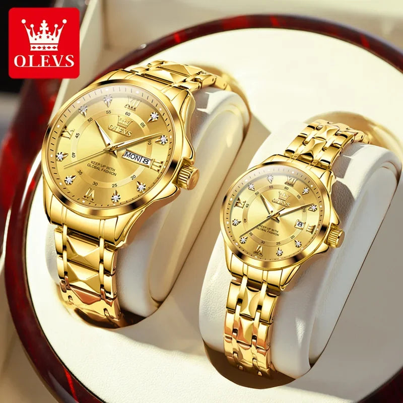 OLEVS 2906 Fashion Date Quartz Couple Watches Top Luxury Watch Men Women Waterproof Stainless Steel Wristwatch