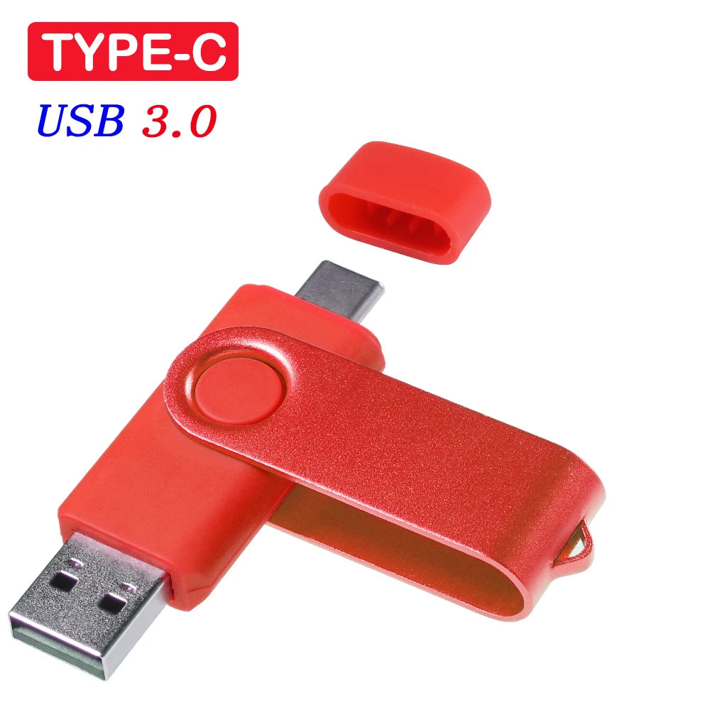 High Speed TYPE-C USB 3.0 Flash Drive 64GB Rotatable OTG Pen Drive 32GB 128GB 256GB Memory Stick for Mobile Phone Black Pendrive