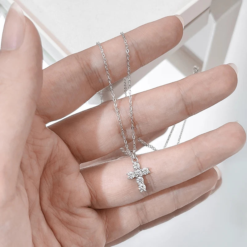 NKHOG 3mm Moissanite Cross Necklace S925 Sterling Silver 18k Gold Plated Pendant Women Men Wedding Party Gifts Fine Jewelry GRA