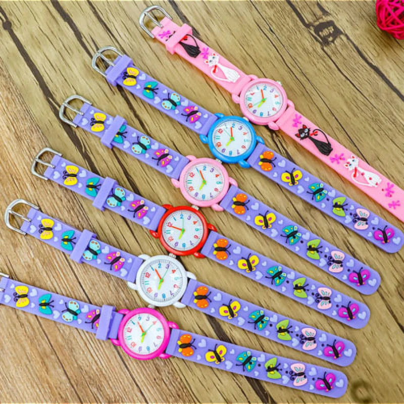 New 3D Colorful Butterfly Children Watch Soft Silicone Strap Rainbow Color Dial Fashion Sports Quartz Watches for Kid Boys Girls