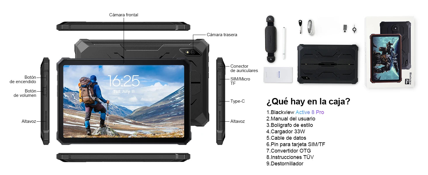 Blackview Active 8 Pro Rugged Tablets Android 14 10.36" 2.4K Display Helio G99 16GB 256GB Tablet PC 22000mAh